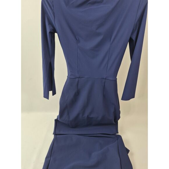 Chiara Boni La Petite Robe Blue Notte Zalfa Ruched Faux Wrap Dress Size 42/ 6 US - Picture 6 of 9